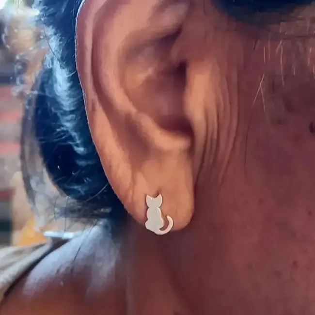 Earrings  - Tiny Cat Studs in Sterling Silver