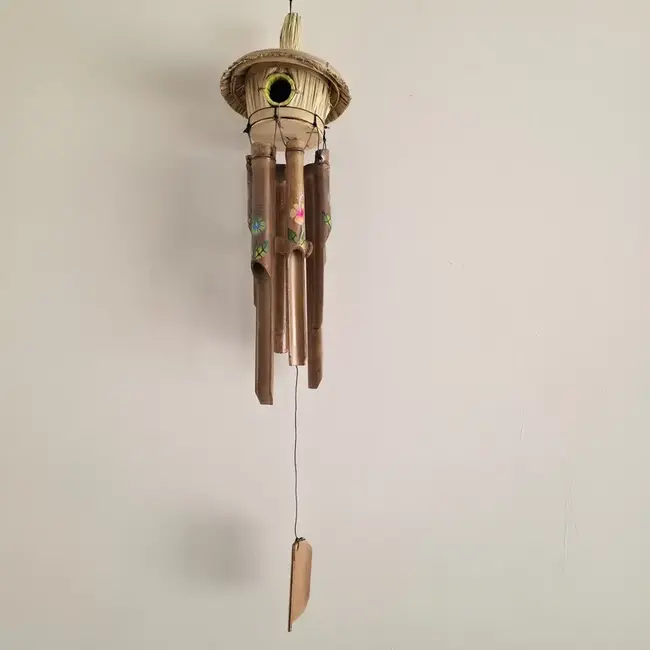 Bamboo Wind Chime - Painted Flower Birdhouse