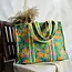 Blockprinted Zippered Floral Tote Bag - Bright Floral on Turquoise