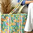 Blockprinted Zippered Floral Tote Bag - Bright Floral on Turquoise