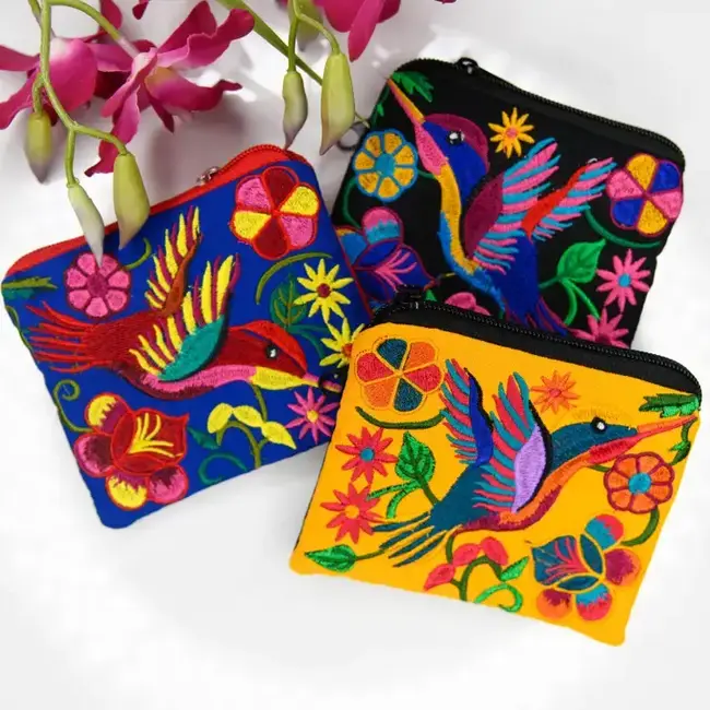 Coin Purse - Embroidered Hummingbird