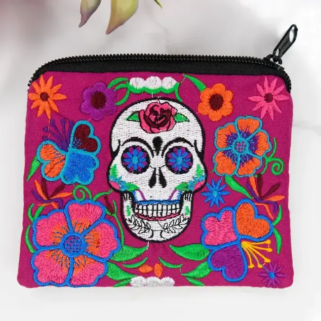 Coin Purse - Embroidered Sugar Skull