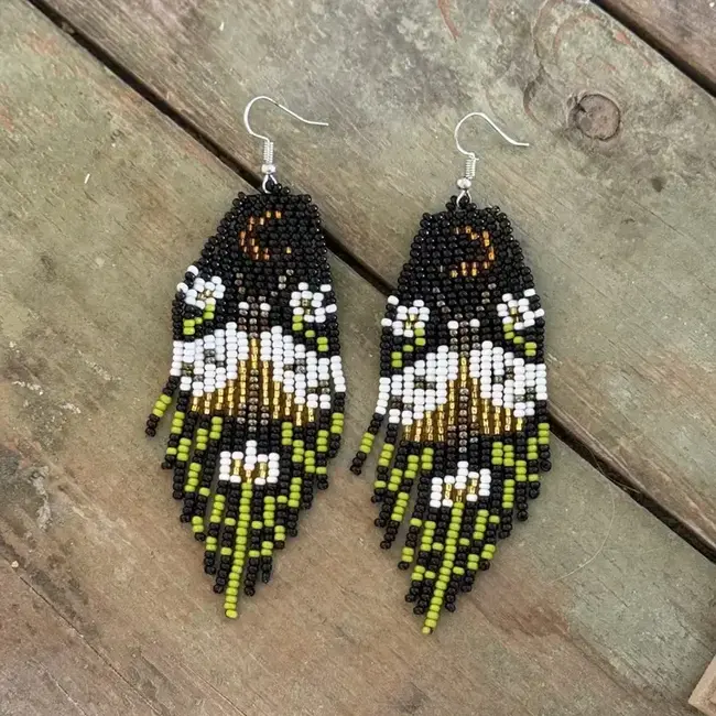 Earrings - Fringe Beaded Gold Moonlight Moth