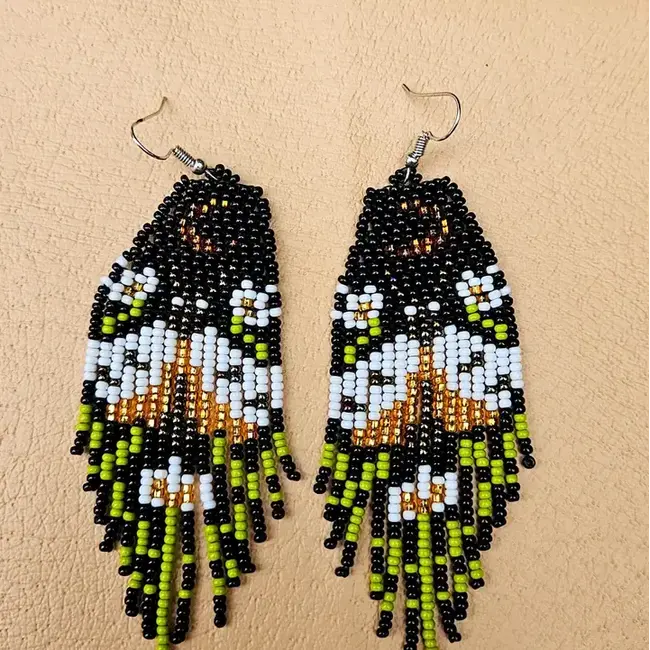 Earrings - Fringe Beaded Gold Moonlight Moth