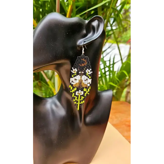 Earrings - Fringe Beaded Gold Moonlight Moth