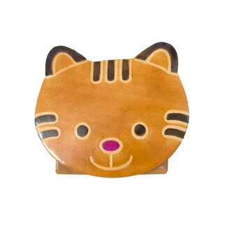 India Leather Coin Purse - Brown Cat