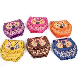 India Leather Coin Purse - Embossed Owl