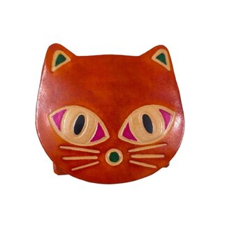 India Leather Coin Purse  - Red Cat