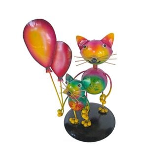 Indonesia Metal Scultpure - Cat & Kitten with Balloons