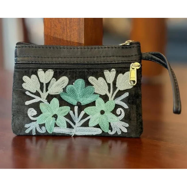 Wristlet - Small Embroidered Leather & Velvet