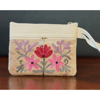 Kashmir Wristlet - Small Embroidered Leather & Velvet