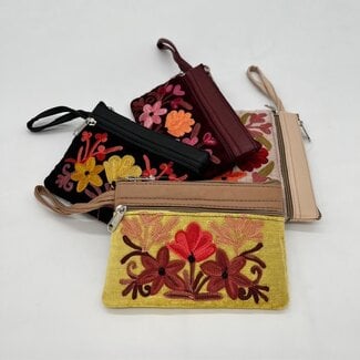 Kashmir Wristlet - Small Embroidered Leather & Velvet