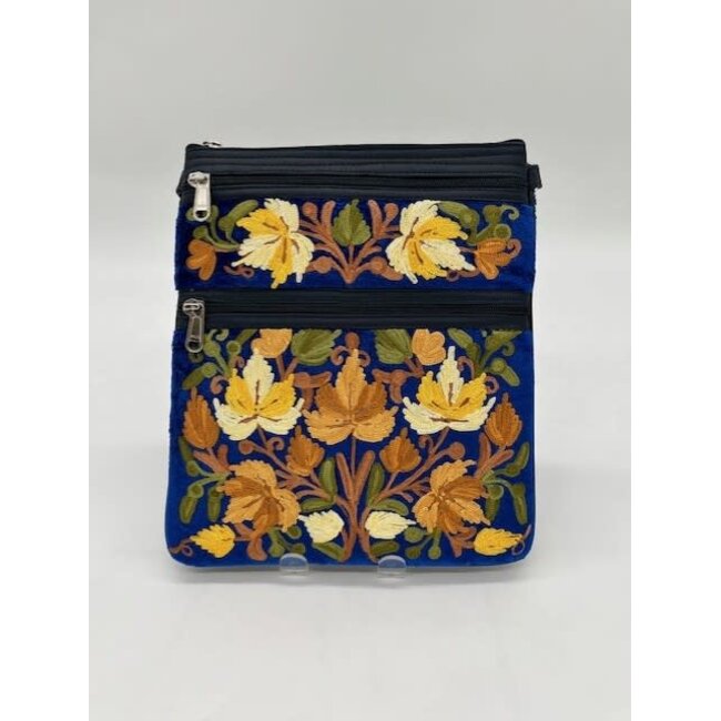 Bag - Flat w/ Zips Embroidered Leather & Velvet