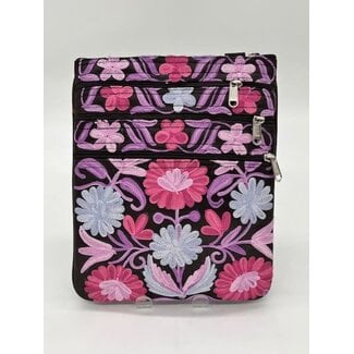 Kashmir Bag - Flat w/ Zips Embroidered Leather & Velvet