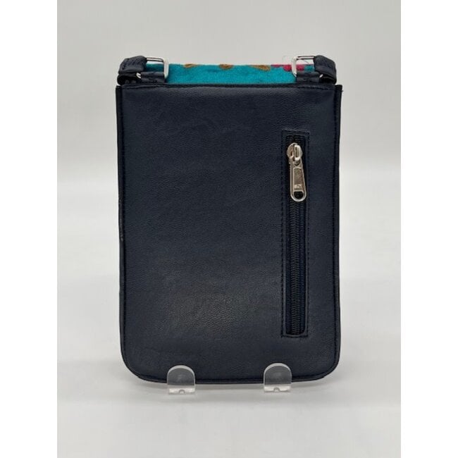 Bag - Phone Purse Embroidered Leather & Velvet Single Pocket