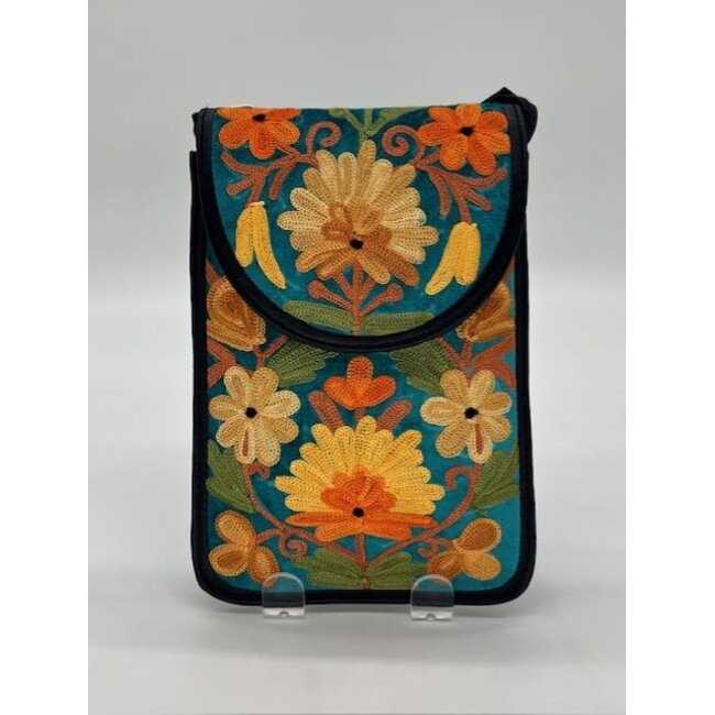 Bag - Phone Purse Embroidered Leather & Velvet Single Pocket