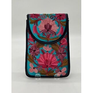Kashmir Bag - Phone Purse Embroidered Leather & Velvet Single Pocket