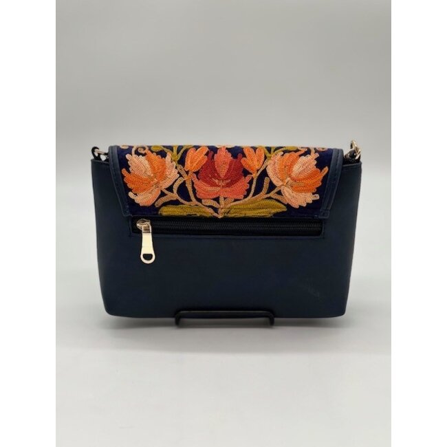Bag - Embroidered Velvet & Vegan Leather w/ Clasp