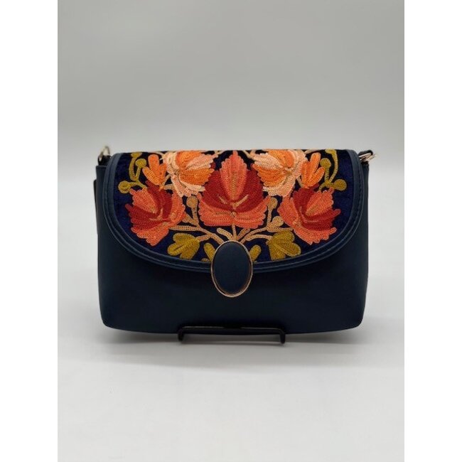 Bag - Embroidered Velvet & Vegan Leather w/ Clasp