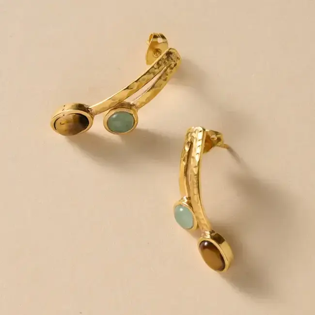 Earrings - Sanja Tiger + Glass Stone Post