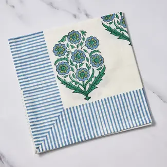 India Napkin - Devika Floral + Stripe Block Print