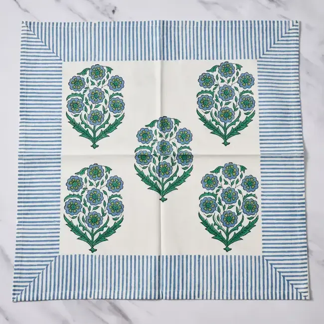 Napkin - Devika Floral + Stripe Block Print