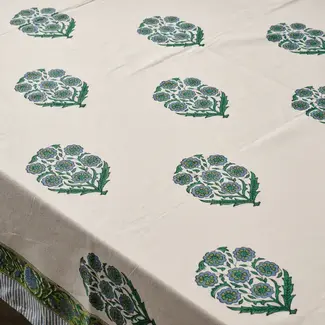 India Tablecloth - Devika Floral + Stripe Block Print (60x90)