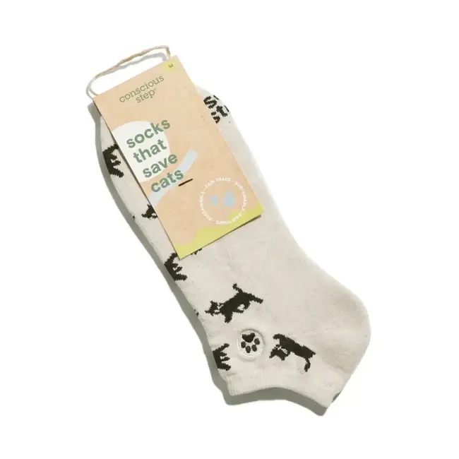 Conscious Step Ankle Socks that Save Cats - Beige Cats