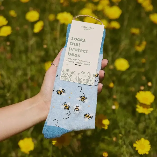 Conscious Step Crew Socks that Protect Bees - Sky Blue