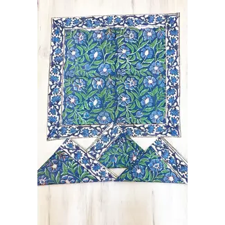 India Napkin - Sage & Blue Block Print