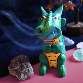 Indonesia Incense Burner Smoking Dragon Green 11cm
