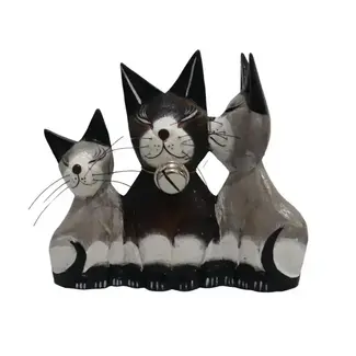 Indonesia Wood Sculpture, Cat and 2 Kittens I Love You Mom