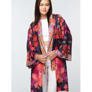 India Kimono - Cupro Malini Navy Multi Floral