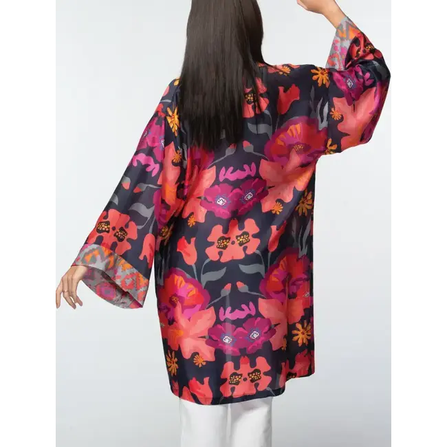 Kimono - Cupro Malini Navy Multi Floral