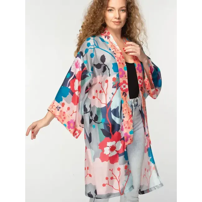 Kimono - Cupro Malini Silver Multi Floral