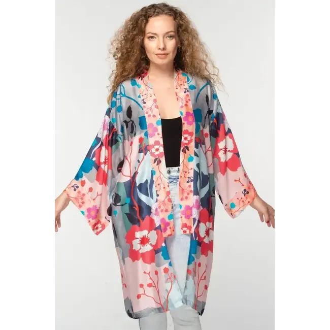 Kimono - Cupro Malini Silver Multi Floral