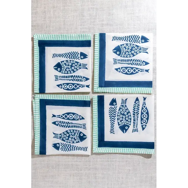 Napkin - Fish Block Print