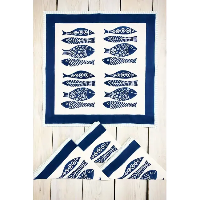 Napkin - Fish Block Print