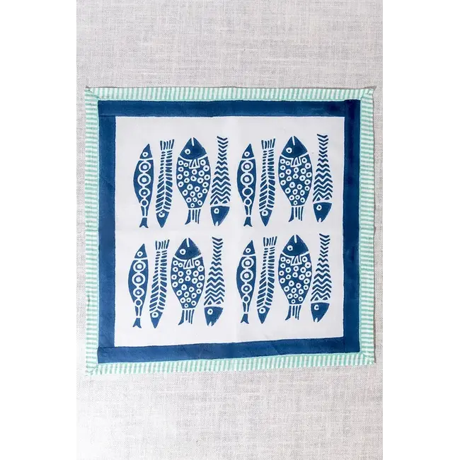 Napkin - Fish Block Print