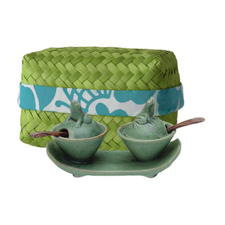 Indonesia Ceramic Salt & Pepper Box Set - Celadon Frog