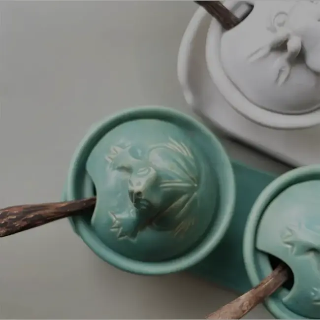Ceramic Salt & Pepper Box Set - Celadon Frog