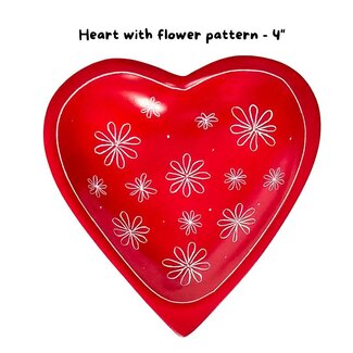Kenya Soapstone Trinket Dish - Heart Shape w/Flowers 4"