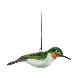 Kenya Ornament - Wood Bird Ruby-Throated Hummingbird
