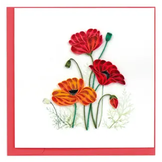 Vietnam Quilling Card - Red & Orange Poppies