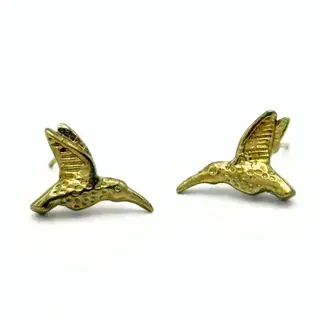 India Earrings - Hummingbird Brass Studs