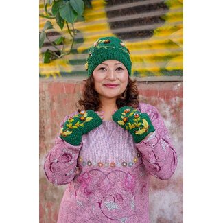 Nepal Gloves Fingerless - Embroidered Floral