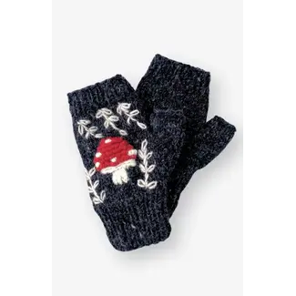 Nepal Gloves Fingerless - Embroidered Mushroom