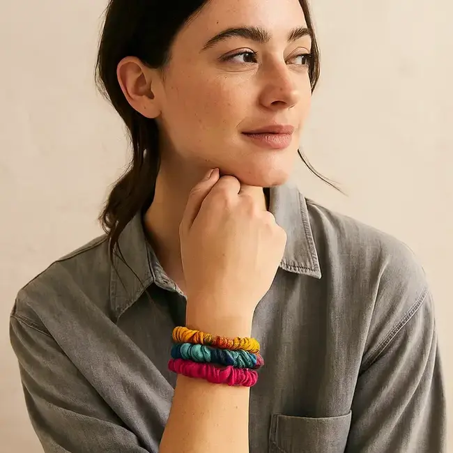 Priya Upcycled Sari Scrunchie/Bracelet - Set of 3