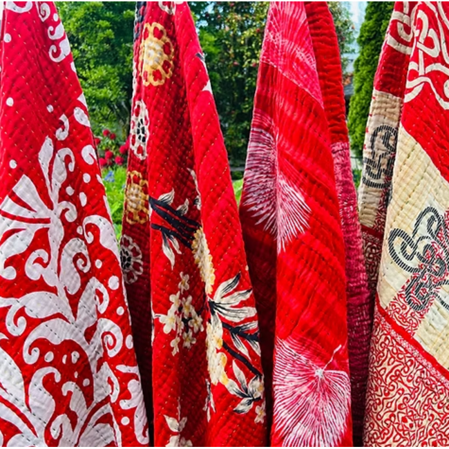 Upcycled Sari Kantha Throw Blanket