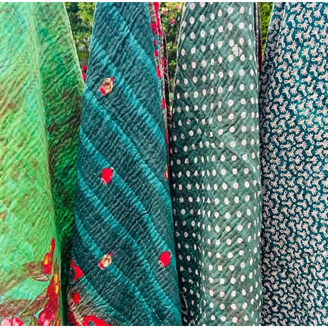 Upcycled Sari Kantha Throw Blanket